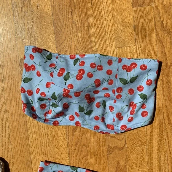 Cherry print 2 piece tube top and wide leg pant set by Maeve/Anthropologie - Picture 4 of 5